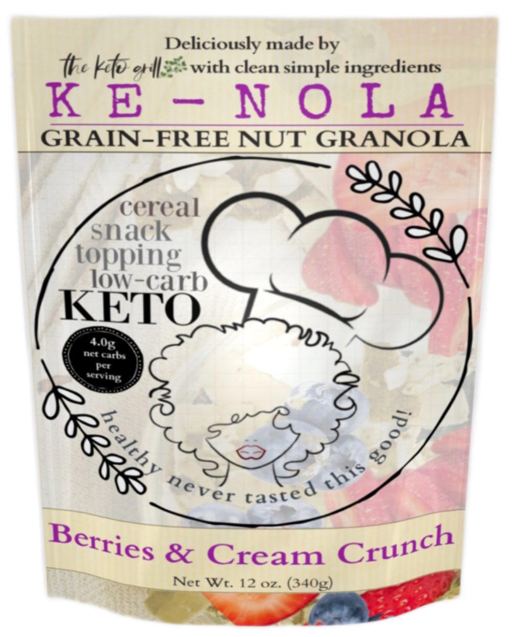 Ke-nola Grain-free Soy-free Granola Berries & Cream Crunch Low-Carb Grain-Free Soy-Free Granola, Cereal & Topping | 12 oz