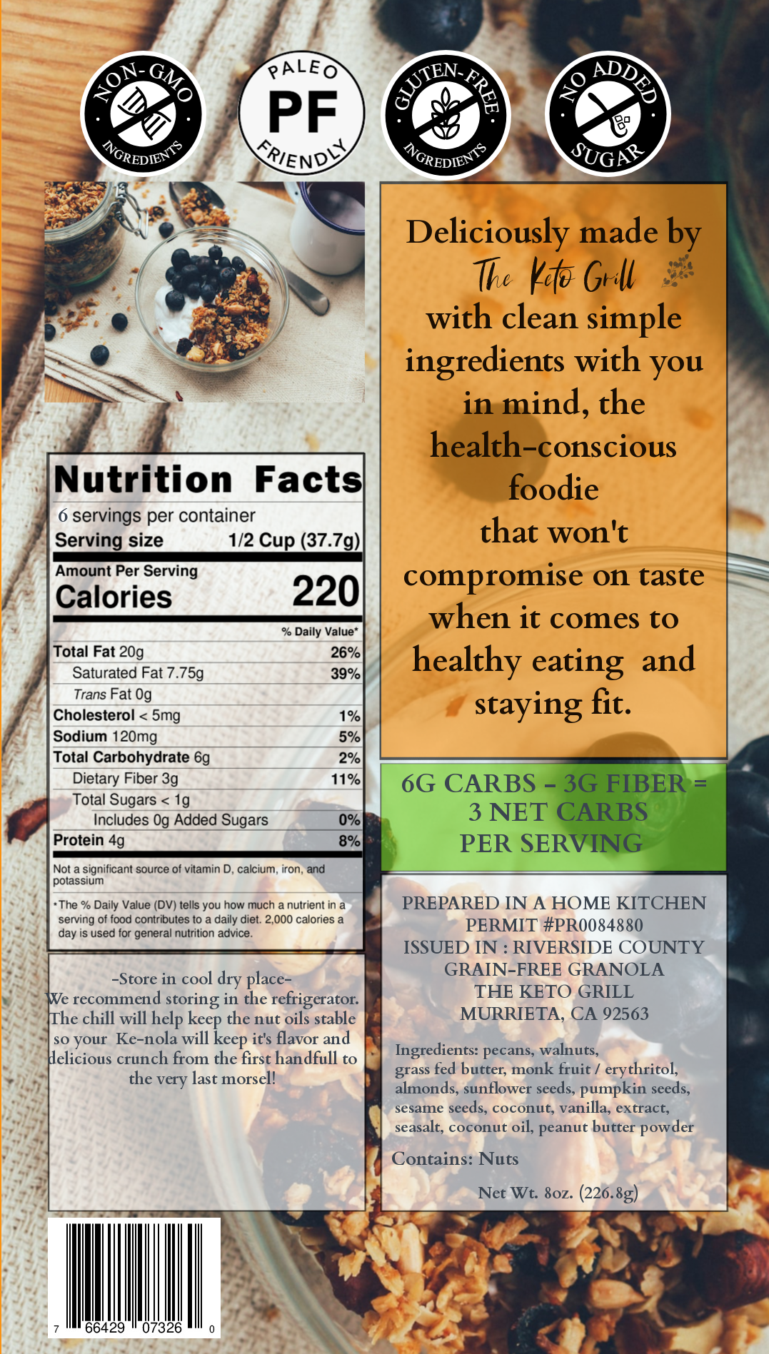 Ke-nola Grain-free Soy-free Granola sample bundle #1 Grain-Free Granola |2.75 oz |4 Pack