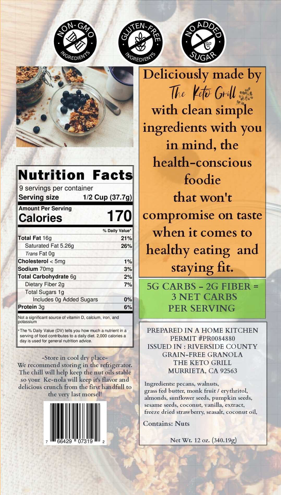 Ke-nola Grain-free Soy-free Vegan Granola Strawberry Crunch Grain-Free Granola | 12 oz |