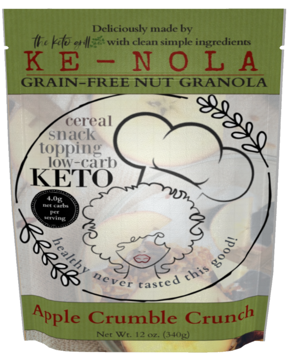 Ke-nola Grain-free Soy-free Vegan Granola Apple Crumble Crunch Low-Carb Grain-Free Soy-Free Granola, Cereal & Topping | 12 oz