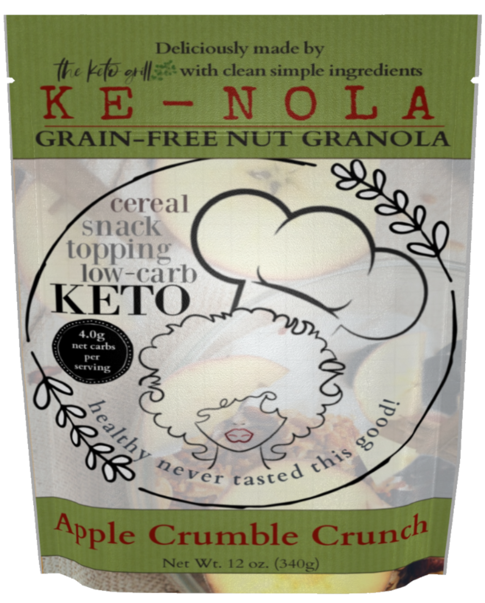 Ke-nola Apple Crumble Crunch  Low-Carb Grain-Free Soy-Free Granola, Cereal & Topping | 12 oz